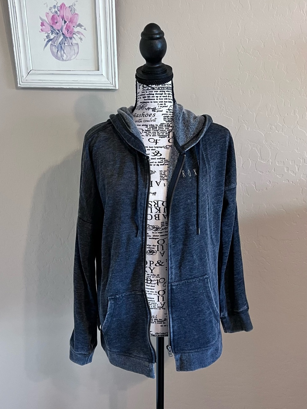 Roxy Dark Gray Zip-Up Hooded Sweatshirt